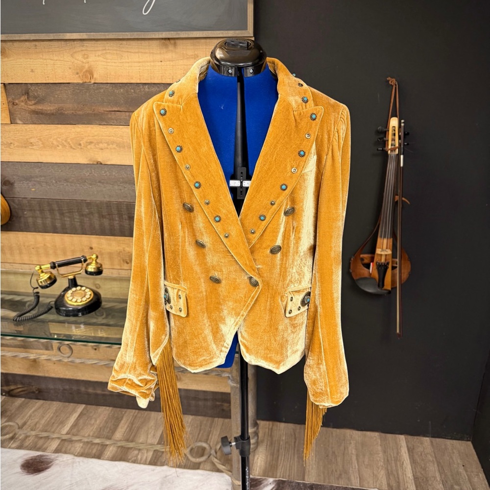 Custom Velvet Double Breasted Gold Blazer - Picture 1 of 10